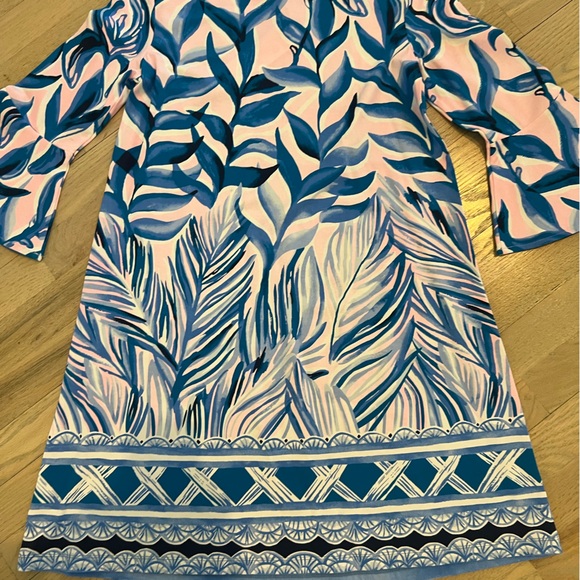 NWT Lilly Pulitzer Shift Dress Blue Palm Print with Bell Sleeves - Picture 10 of 11